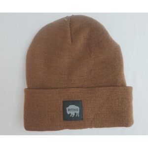 Buffalo Outdoors Brown Knit Cuffed‎ Beanie Hat Logo Patch Unisex Streetwear